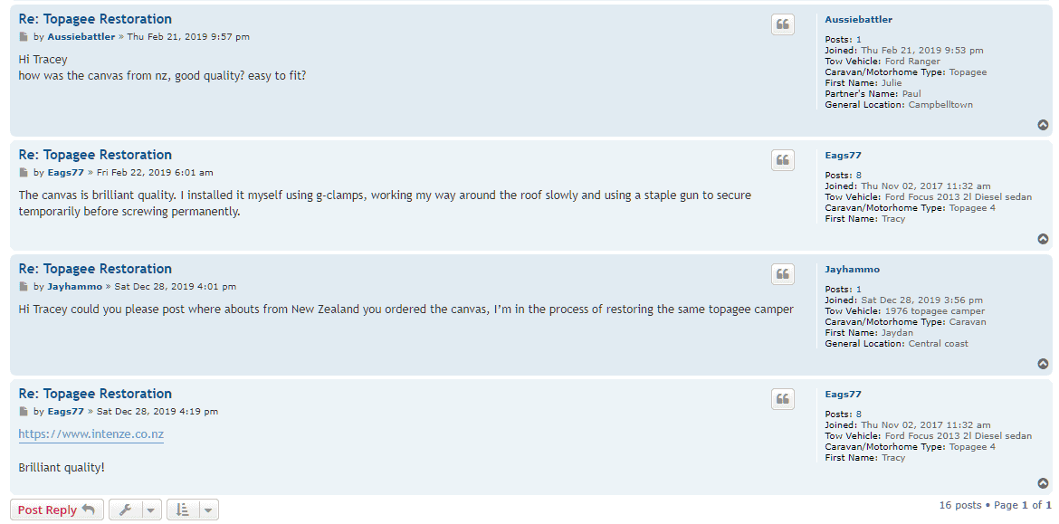 Our Topagee canvas replacement bands are sought after by owners of this classic camper !