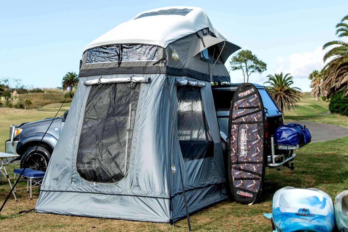 Luxmore Family Roof Top Tent Olive Green w/Smokey White Fly & Grey Lower Annex intenze.co.nz
